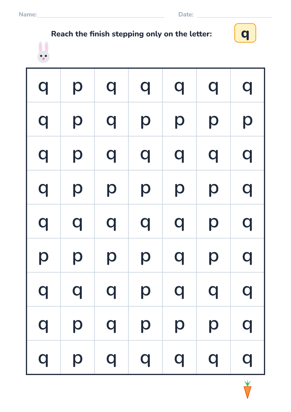 Letter maze q (easy, printable)