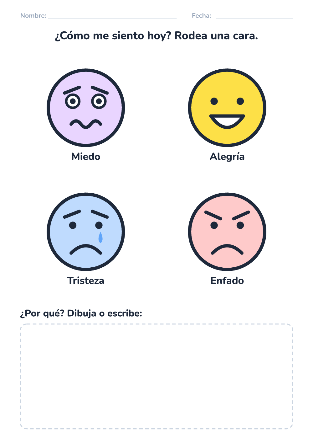 Emociones – ficha — cómo me siento hoy (fácil, para imprimir)
