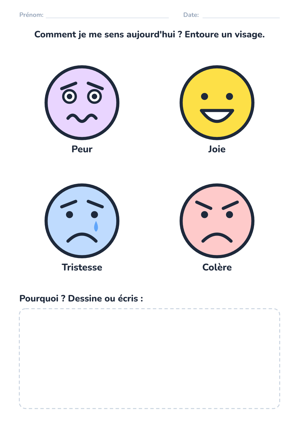 Émotions – fiche — comment je me sens (facile, à imprimer)