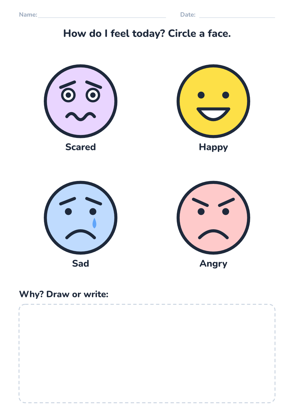 Emotions worksheet — how I feel today (easy, printable)