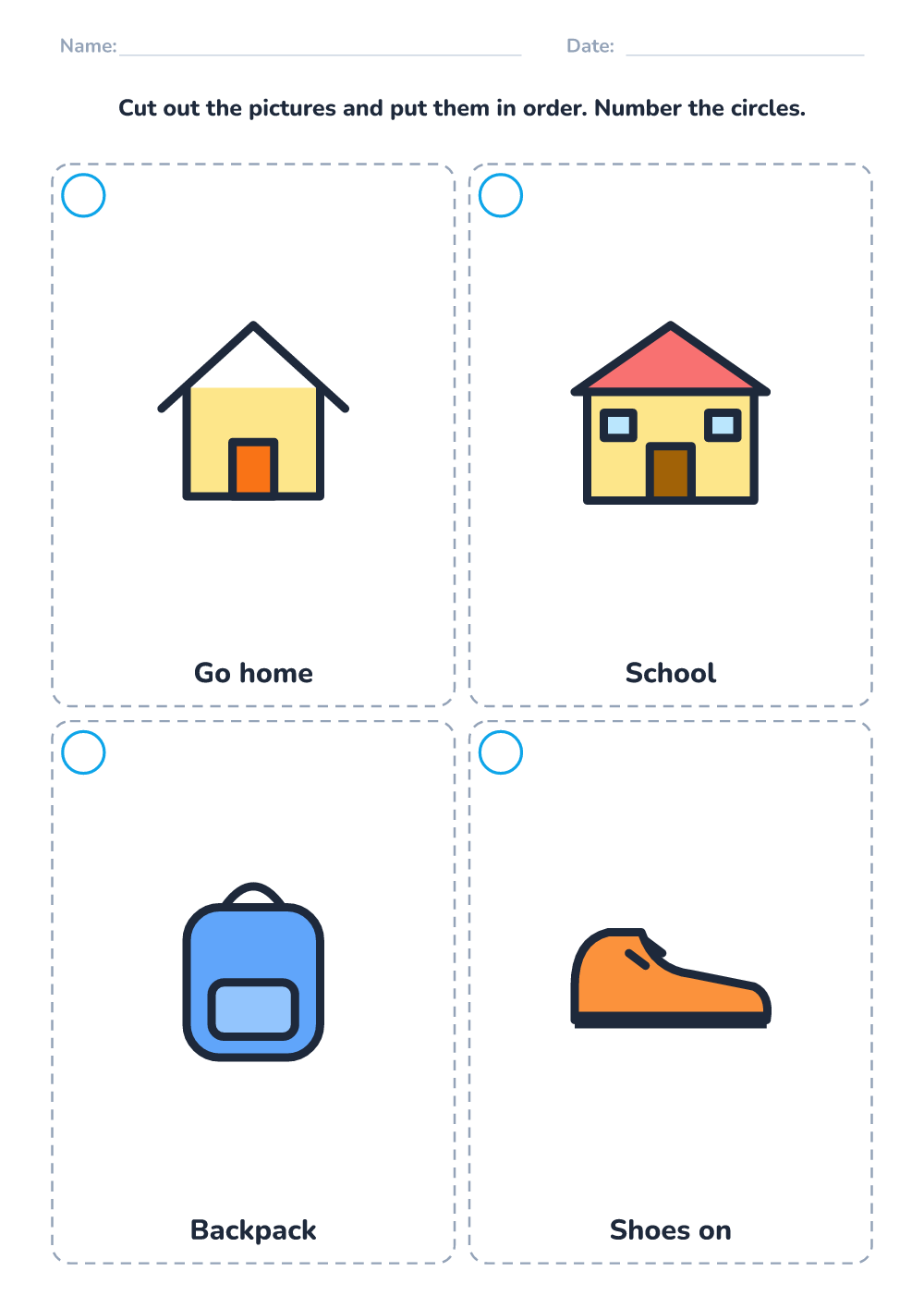 Picture sequencing — school day (medium, printable)