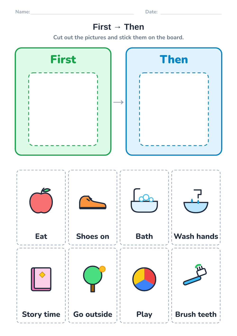 Visual schedule — first – then (medium, printable)