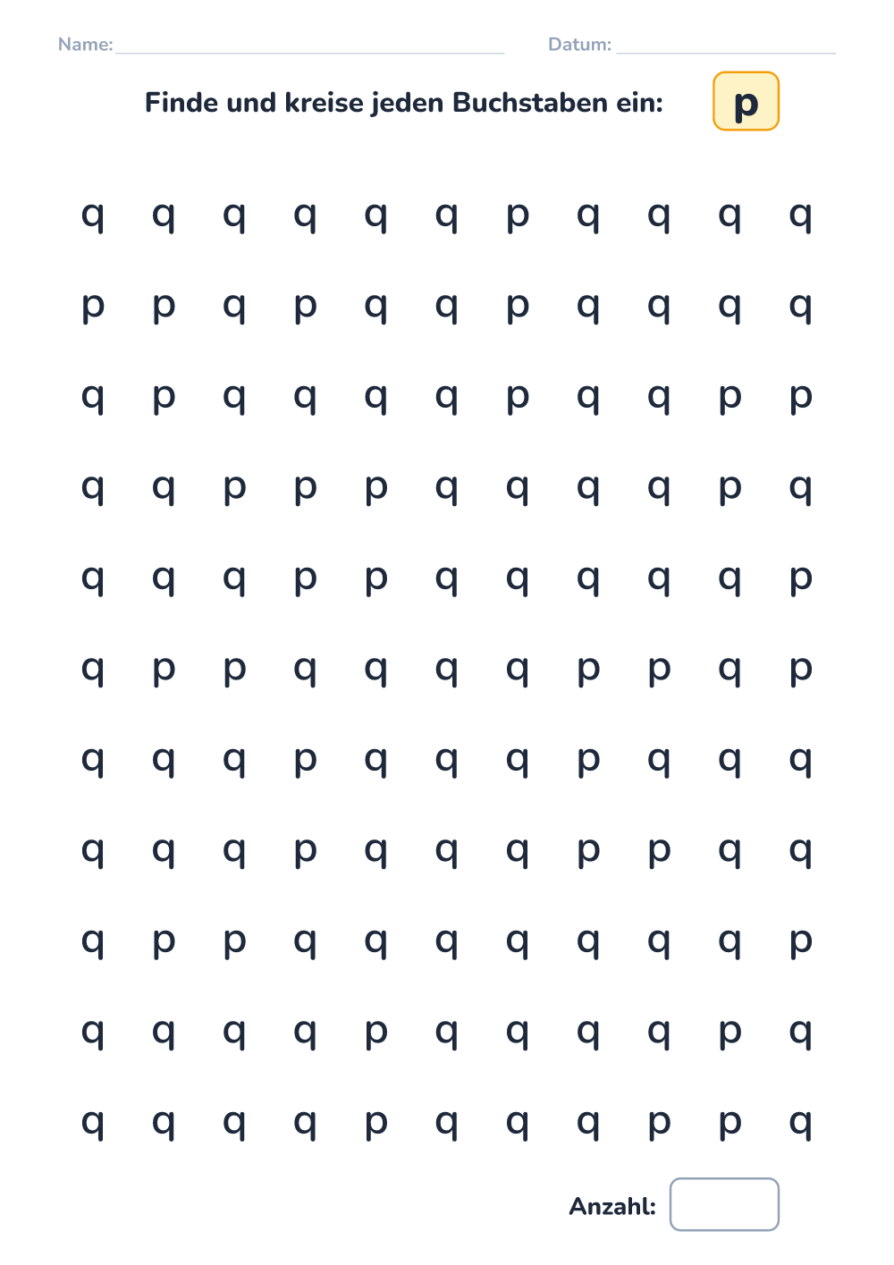 Buchstaben unterscheiden p (mittel, zum Ausdrucken)