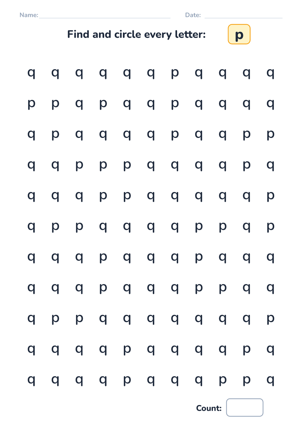 Letter discrimination p (medium, printable)