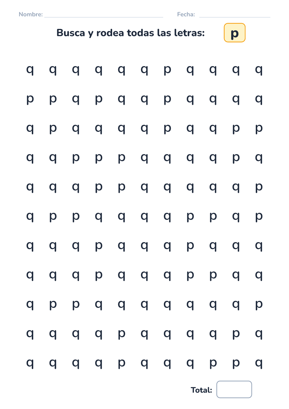 Discriminar letras p (medio, para imprimir)