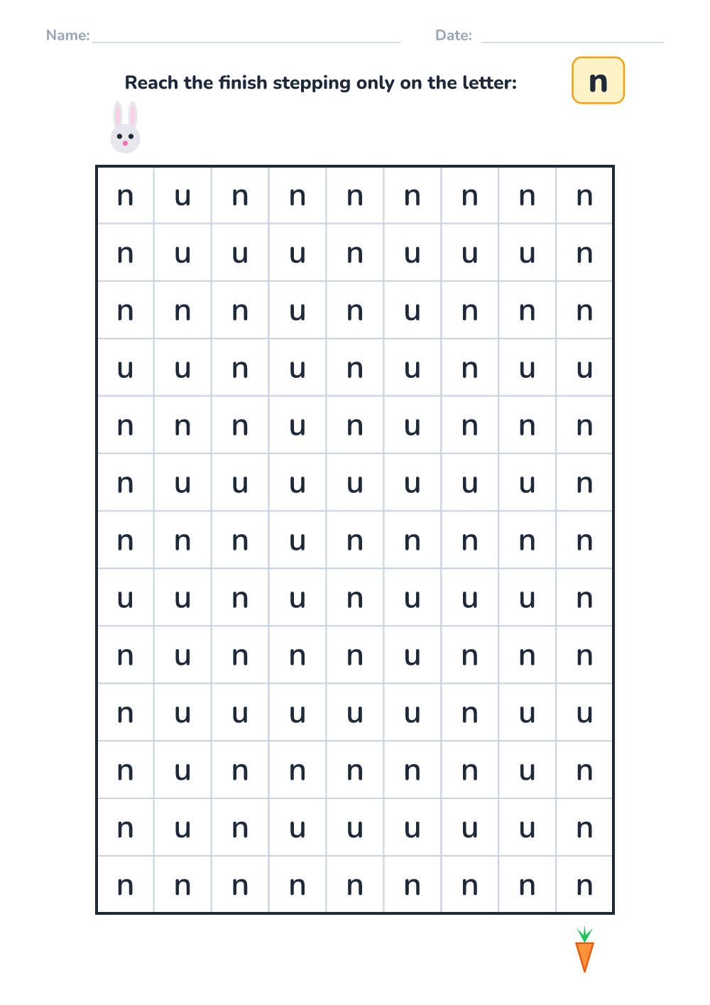Letter maze n (medium, printable)