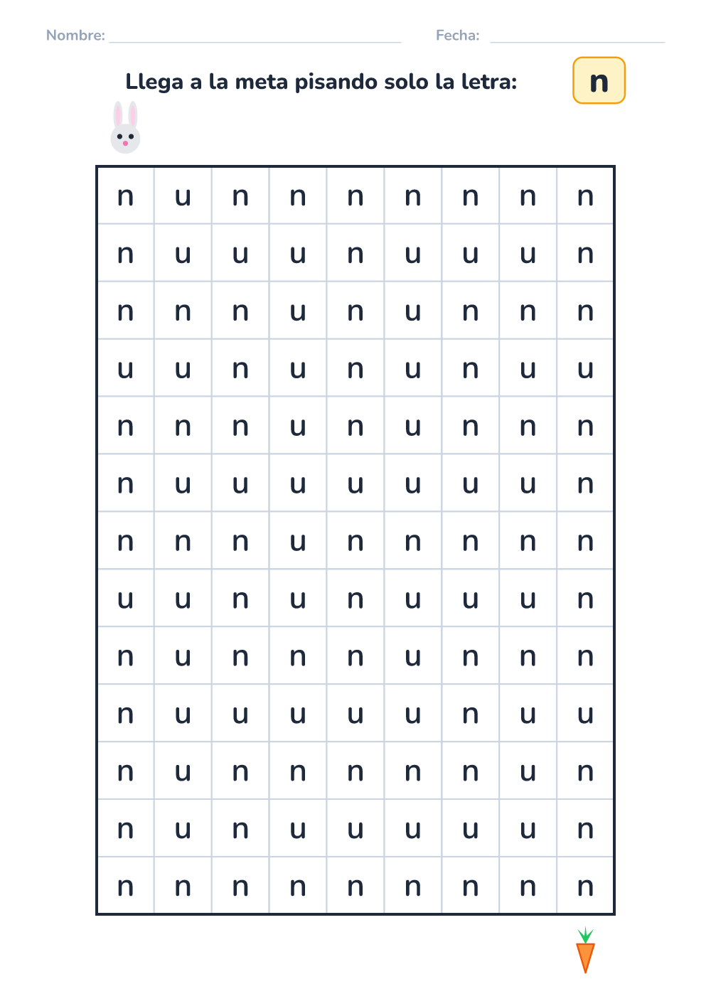 Laberinto de letras n (medio, para imprimir)