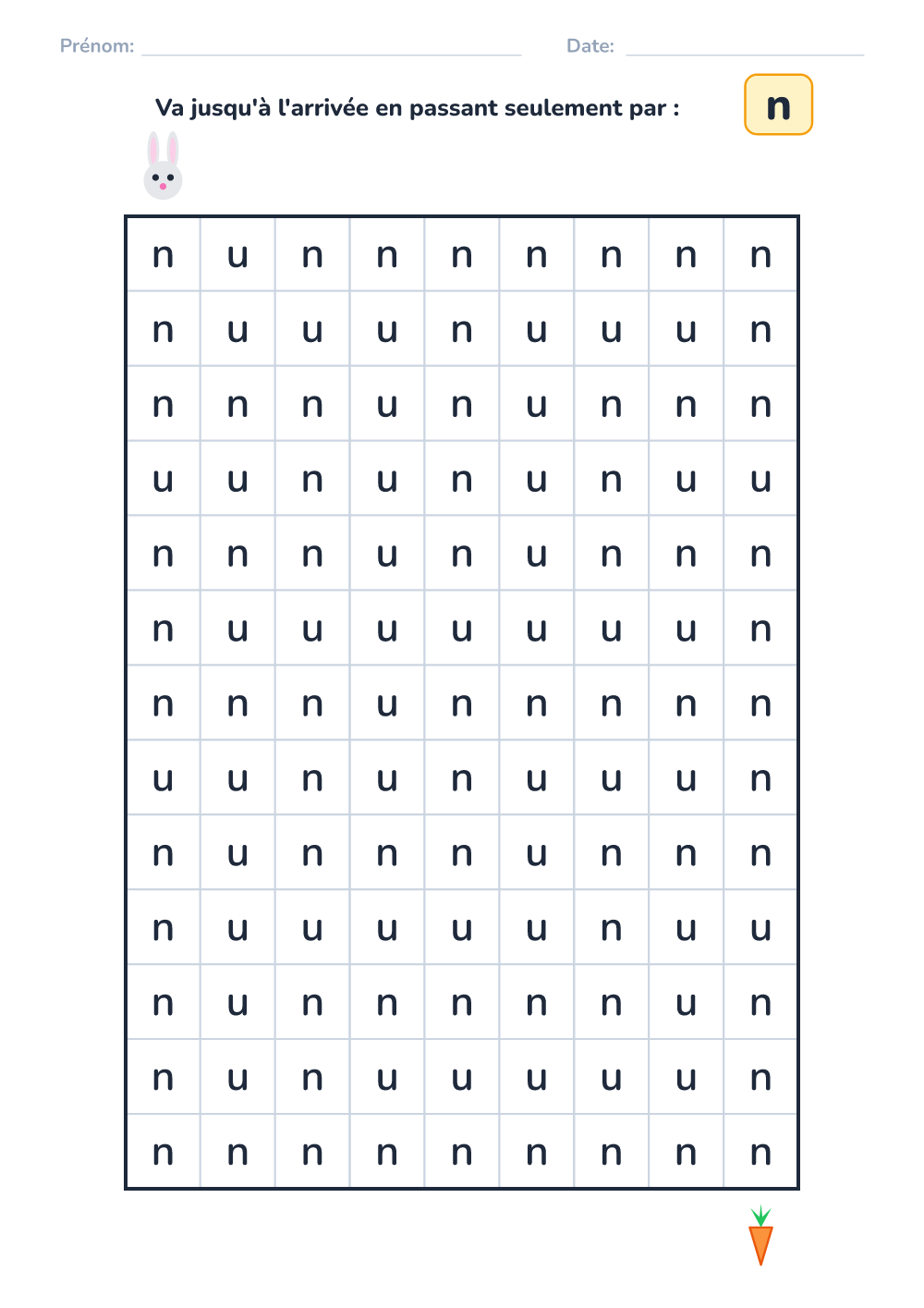 Labyrinthe de lettres n (moyen, à imprimer)