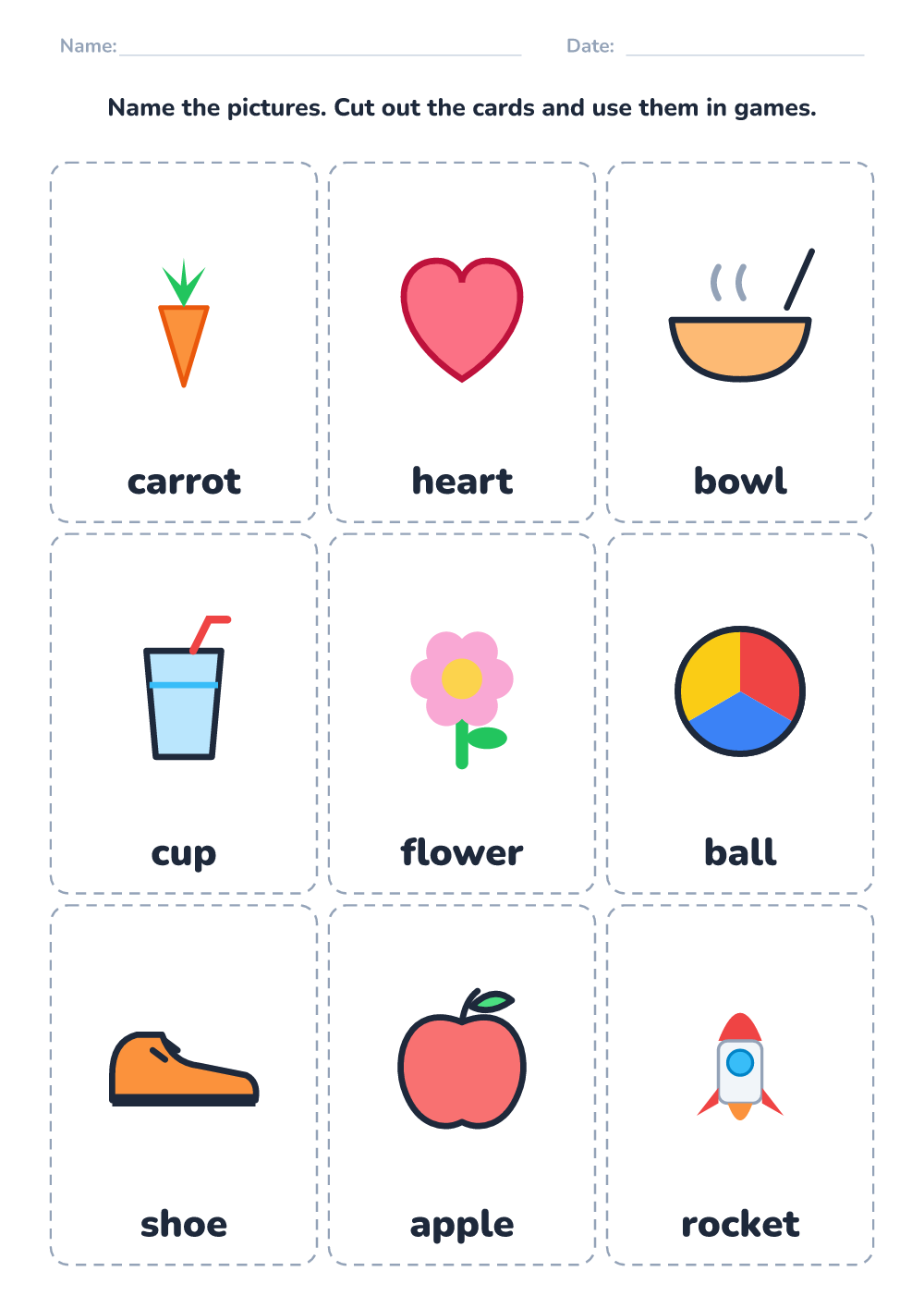 Picture naming cards (medium, printable)